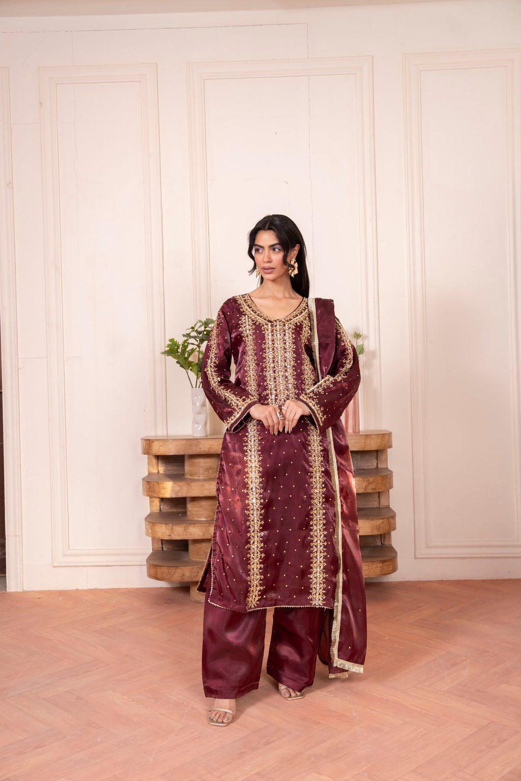 Red Wine Silk 3 Piece