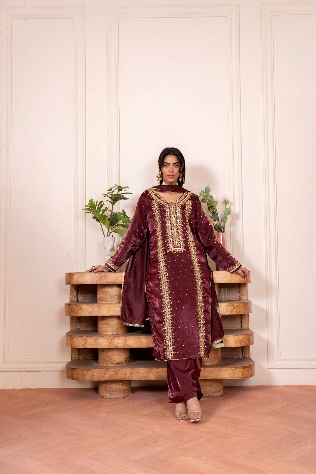 Red Wine Silk 3 Piece