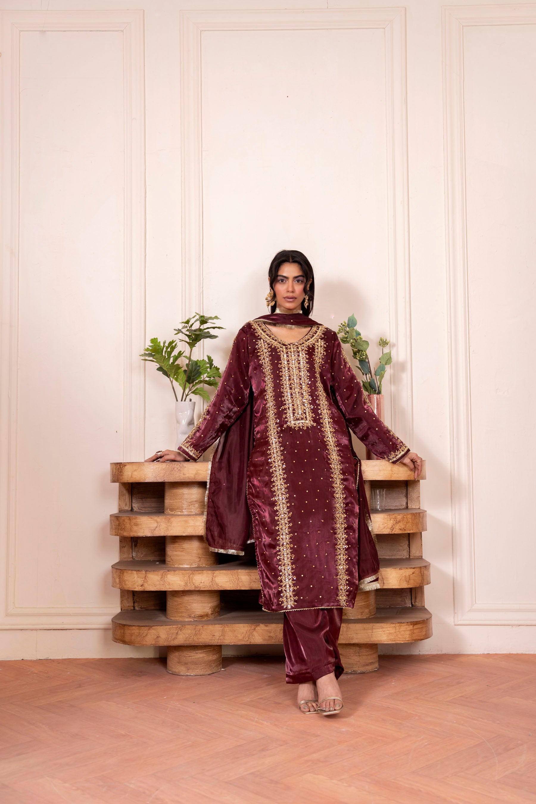 Red Wine Silk 3 Piece