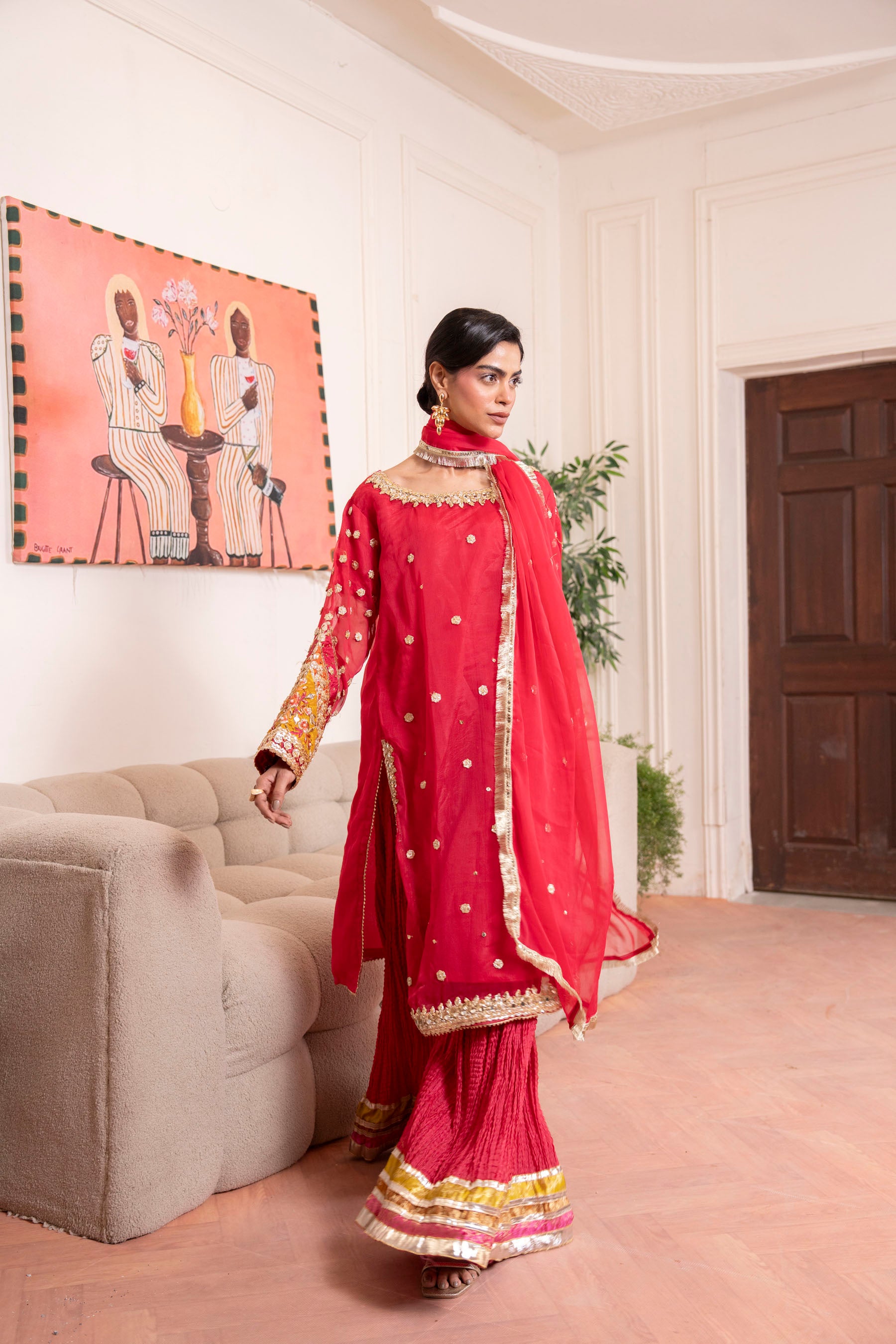 Crimson Kurta & Gharara 3 Piece