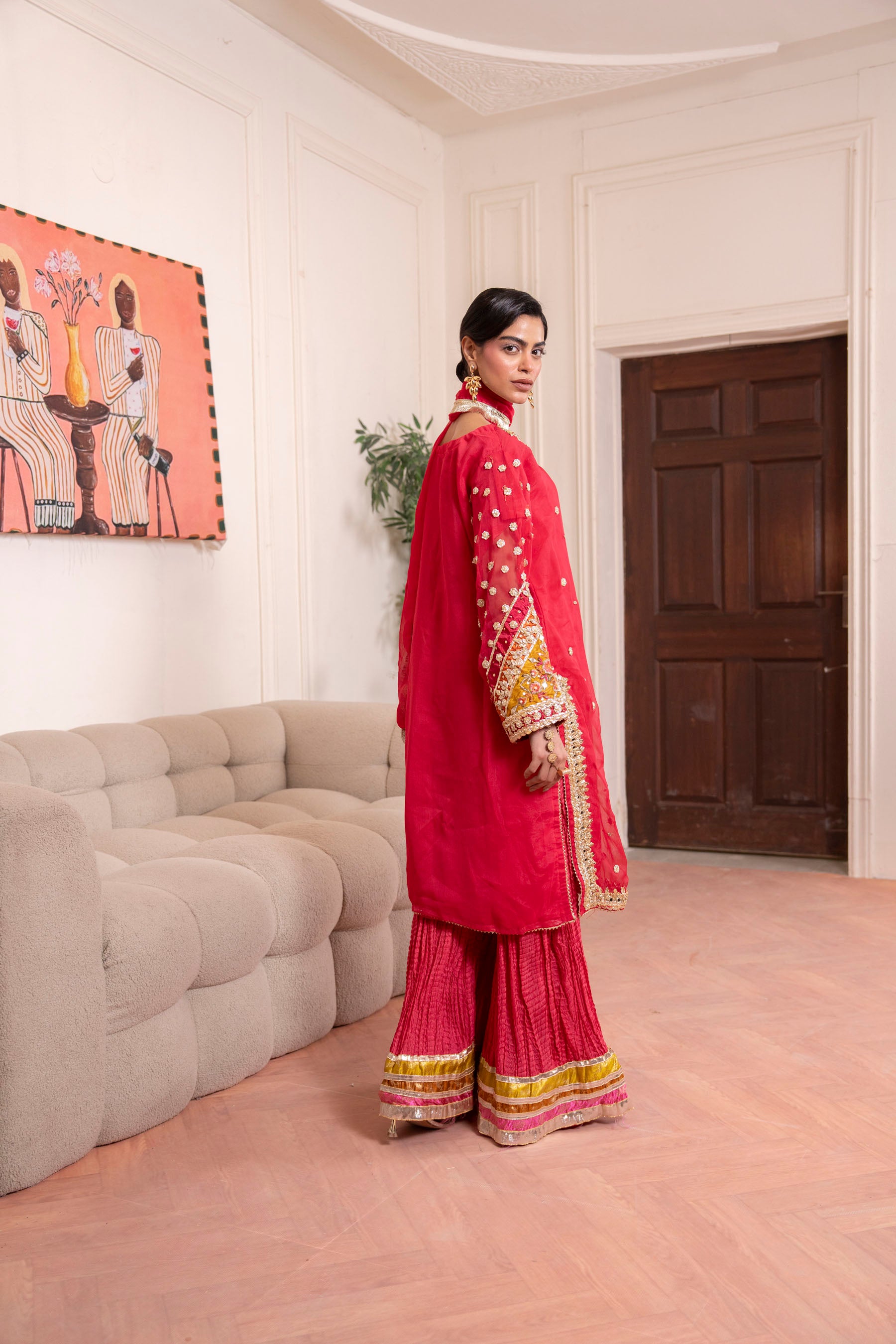 Crimson Kurta & Gharara 3 Piece