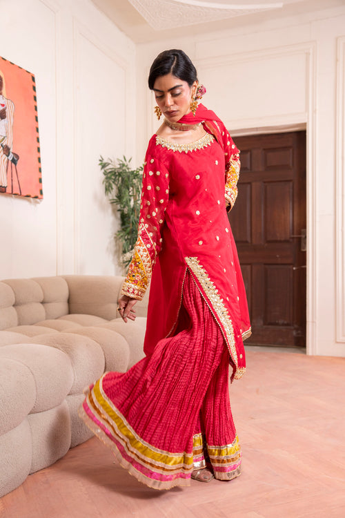 Crimson Kurta & Gharara 3 Piece